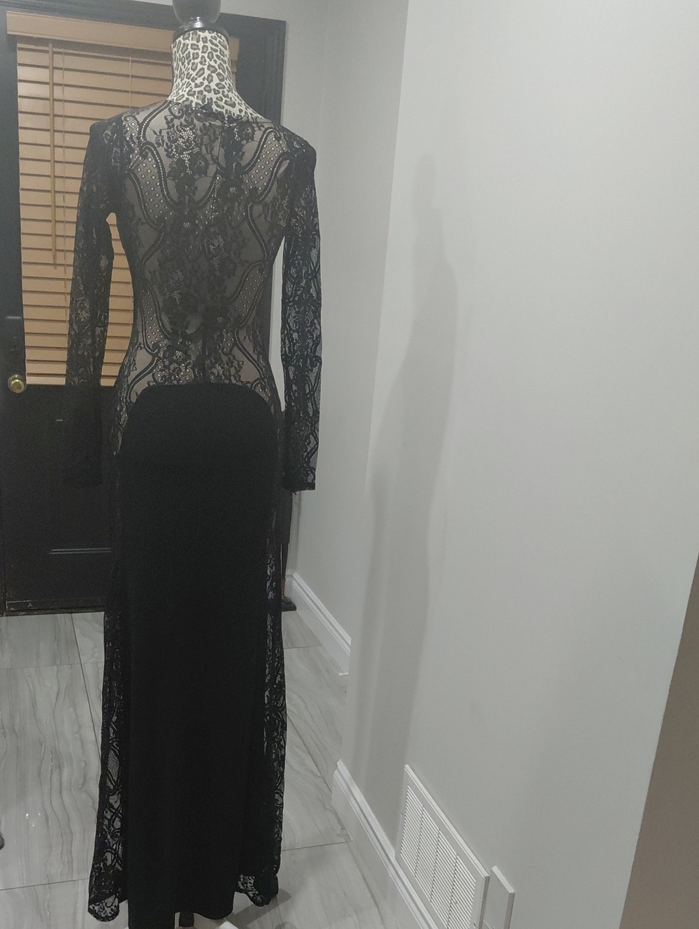 Marciano Black Sheer Lace Long-Sleeve Maxi Dress